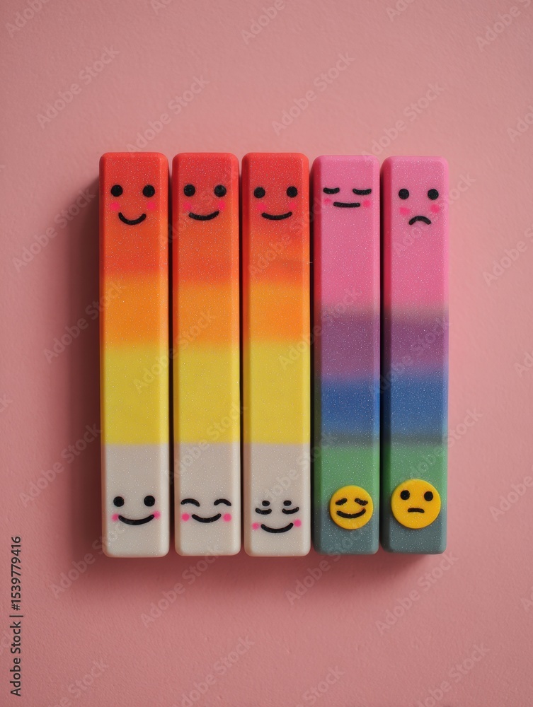 Aufkleber Mood Tracker Bar Displays Gradient Faces With Varying Expressions to Reflect Emotional States and Feelings Over Time