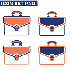 set icon icona della borsa 24 ore valigia da viaggio o ufficio illustrazione piatta due colori arancione blu arancio 