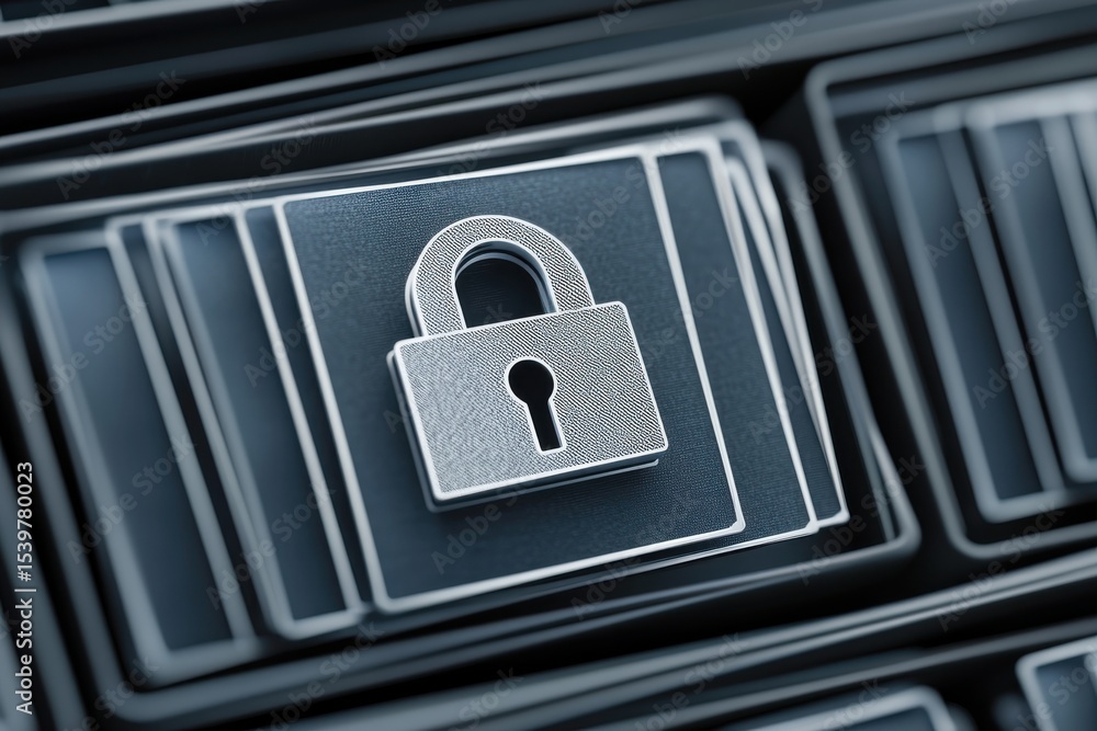 Aufkleber metallic padlock security icon digital design abstract background 3d grey blue safe data style image