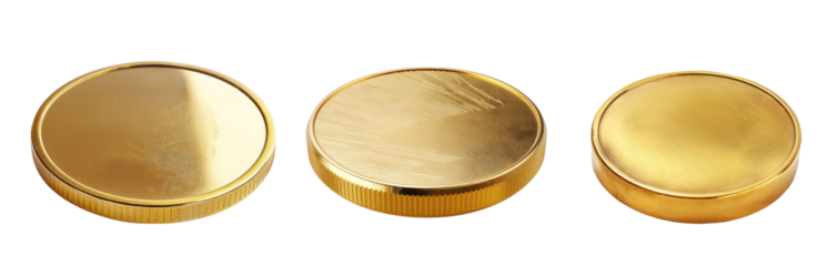 Three gold coins with different designs and textures.