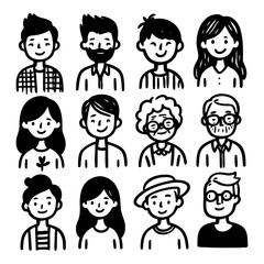 Hand drawn set people family avatars
