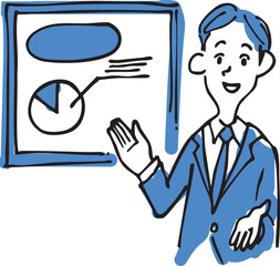 Male businessman giving a presentation – hand-drawn business illustration
