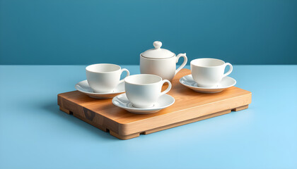 Fototapeta premium Elegant tea set display modern kitchen still life minimalist top-down view home decor inspiration