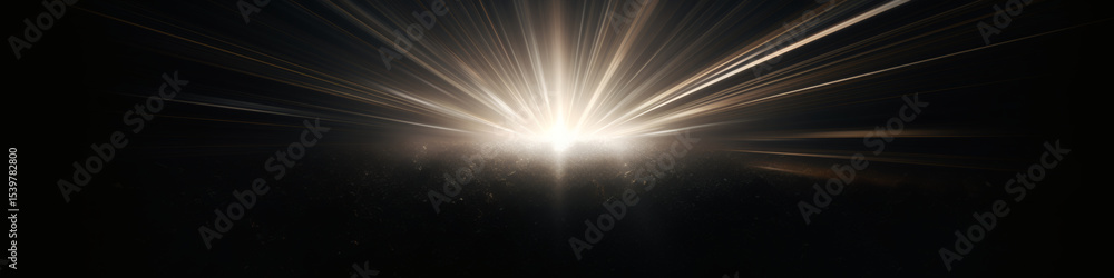 Poster abstract image of bright light rays emanating from a central point on a black background, creating a