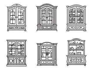 elegant china cabinet furniture outline drawing
