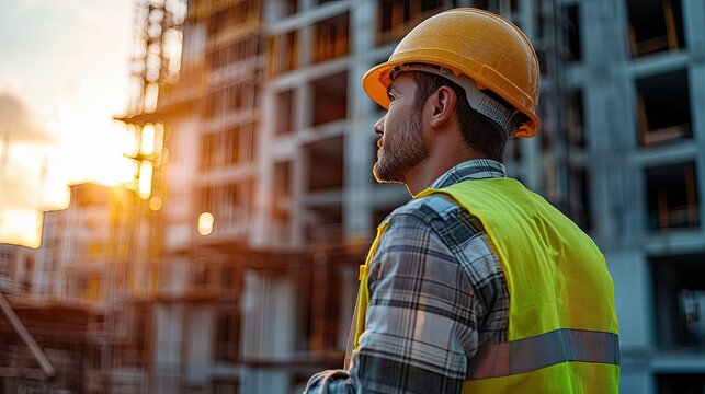 Civil engineer observing construction progress at worksite, professional planning and structural assessment 