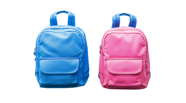 Two vibrant backpacks ready for school in fall, created with AI, PNG - Powered by Adobe