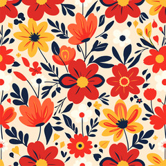 Vibrant Red and Yellow Floral Seamless Pattern