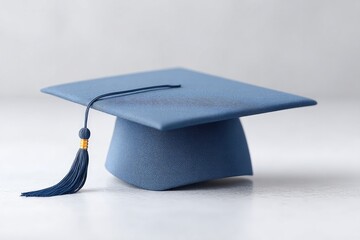 lone graduation cap on minimalist white background with ample copy space