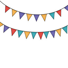 Obraz premium Colorful triangular bunting banners hanging in a festive display. Vibrant, cheerful design for celebratory events.