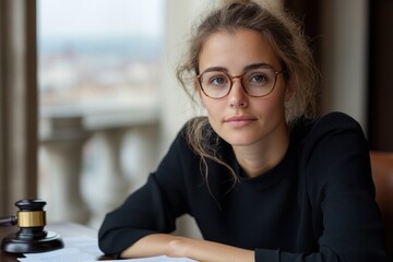 Female Legal Professional Analyzing Papers in Office