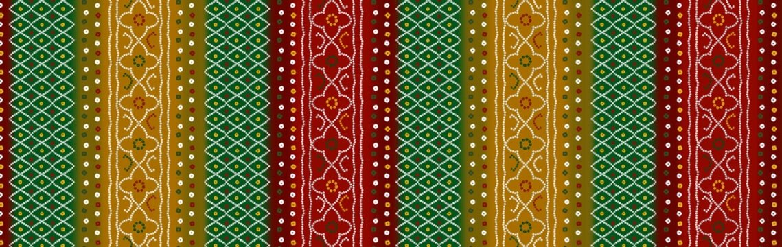 Inspired by Gujarat&rsquo;s iconic Bandhani and Patola art forms, this digital design showcases elegant vertical florals framed with ethnic borders.