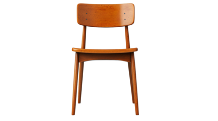 A simple wooden chair sits alone in a classroom, created with AI, PNG