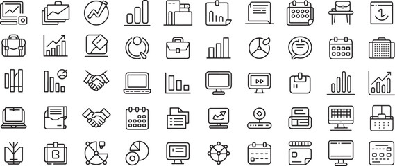 Professional Business Finance Office Outline Line Icons Set