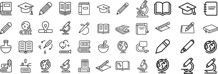 Extensive Education Learning School Outline Line Icons Set