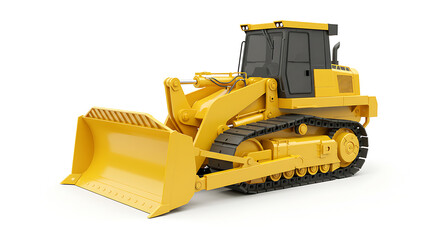 Fototapeta premium Yellow Crawler Bulldozer, 3D Render, Isolated on White