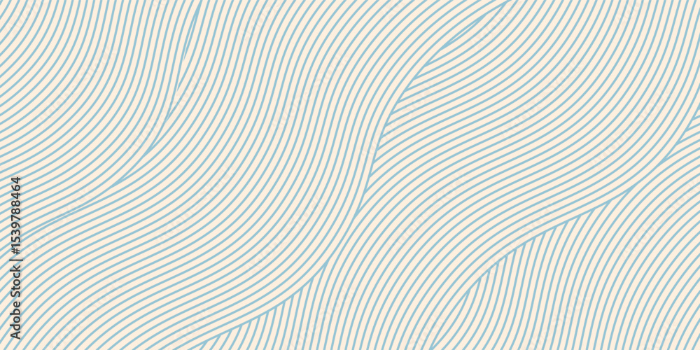 Poster blue and beige diagonal wavy lines seamless pattern. simple vector abstract liquid stripes backgroun