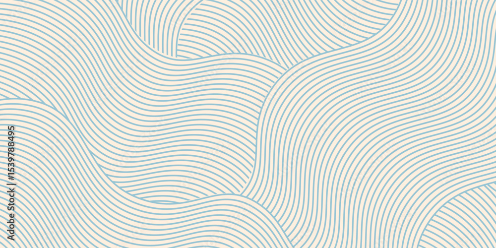 Poster blue and beige diagonal wavy lines seamless pattern. simple vector abstract liquid stripes backgroun