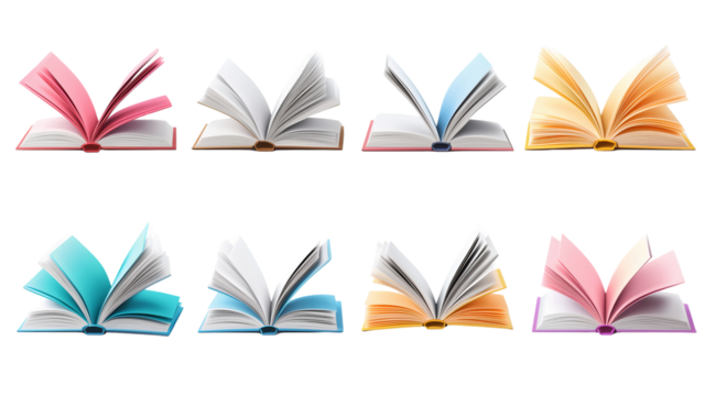 Colorful books represent student engagement, created with AI, PNG
