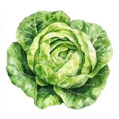 Obraz premium Hand painted iceberg lettuce in watercolor style, capturing natural textures and vibrant shades of crisp leafy greens