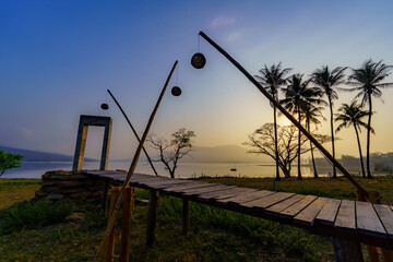 Fototapeta premium sunset over the peaceful lake
