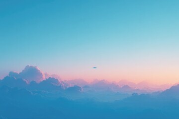 Fototapeta premium minimalistic scene capturing essence of world ufo day featuring small abstract alien craft hovering over expansive