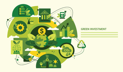 Sustainable development and green investment concept with icons. Green business, finance and investment for sustainability to reduce carbon emission. ESG for business and organization, Eco friendly.