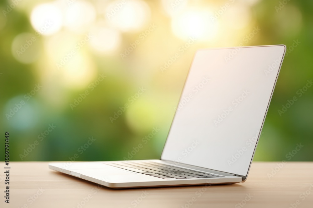 Poster minimalistic shot captures open laptop on clean desk in study room with ample copy space