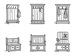 Elegant hall tree line art vector for modern interior design