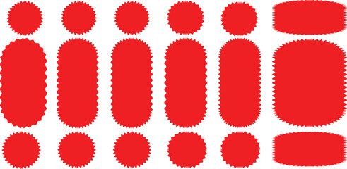 Set of Red price sticker, sale or discount sticker, sunburst badges icon. Stars shape with different number of rays. Special offer price tag. Red
starburst promotional badge set, shopping labels