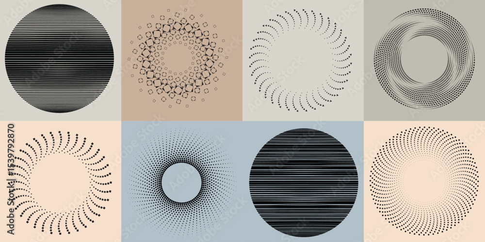 Poster lines and dots in circle form .rotate rounded shape vector illustration .rotating dots form a circle