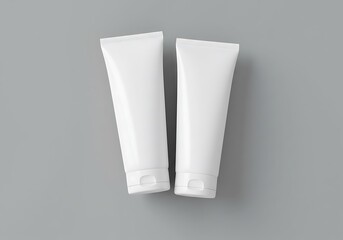 Two White Cosmetic Tubes Flat Lay Mock Up on Gray Background