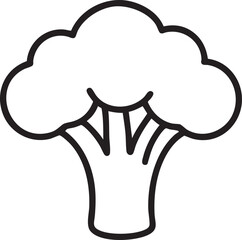 Simple Black and White Broccoli Outline Illustration for Healthy Eating and Vegetable Designs Isolated on White Background