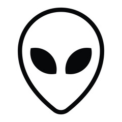 Alien face vector icon. Extraterrestrial head symbol, sci-fi creature, UFO being silhouette for science fiction, fantasy, or space themes. Black outline isolated on white background.