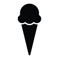 Ice cream cone vector icon. Summer dessert, frozen sweet treat, food symbol. Black silhouette isolated on white background.