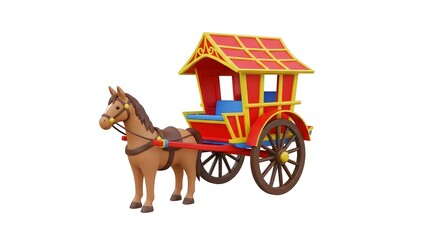 Cartoon Horse Pulling Red and Yellow Carriage