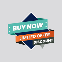 Abstract Geometric Ribbon Banner with Buy Now Text on Clean White Space. Green and Orange Editable Banner.  E-Commerce