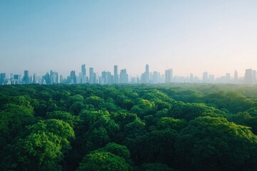 Fototapeta premium serene blend of urban architecture and greenery harmonizing under clear sky
