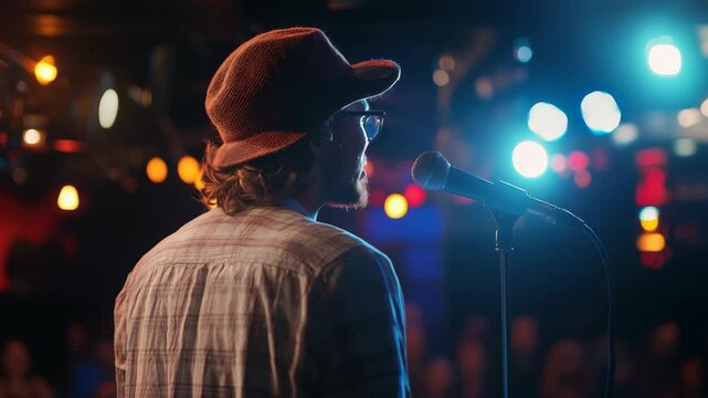Nightlife vibe: musician performing live on stage in vibrant club atmosphere
