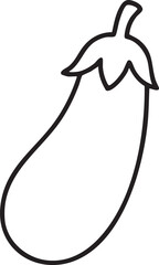 Simple Line Drawing of an Eggplant with Stem and Leaves on a White Background minimalist black
