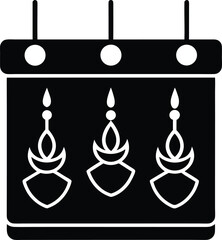 Silhouette of Diwali calendar with hanging loops and festive icon grid