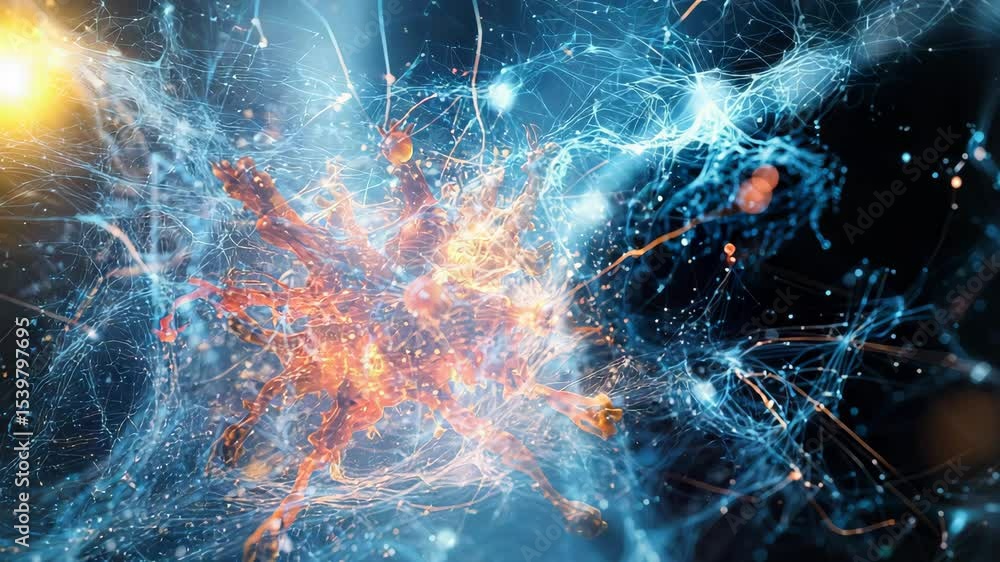 Aufkleber a glowing neural network node surrounded by electric-like synapses and vibrant digital connections i