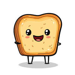Cute happy toast. Vector cartoon character illustration icon design. Isolated on white background. Bread character design