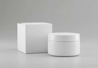 Cosmetic Jar with Box Mockup in White Minimalist Design Concept