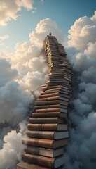 Person Climbing Book Stairway to Clouds Ambition and Education Concept