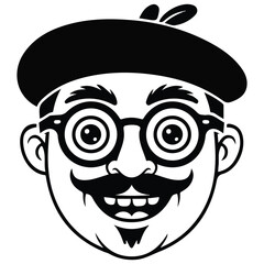 Peasant face with hat and mustache vector isolated white background