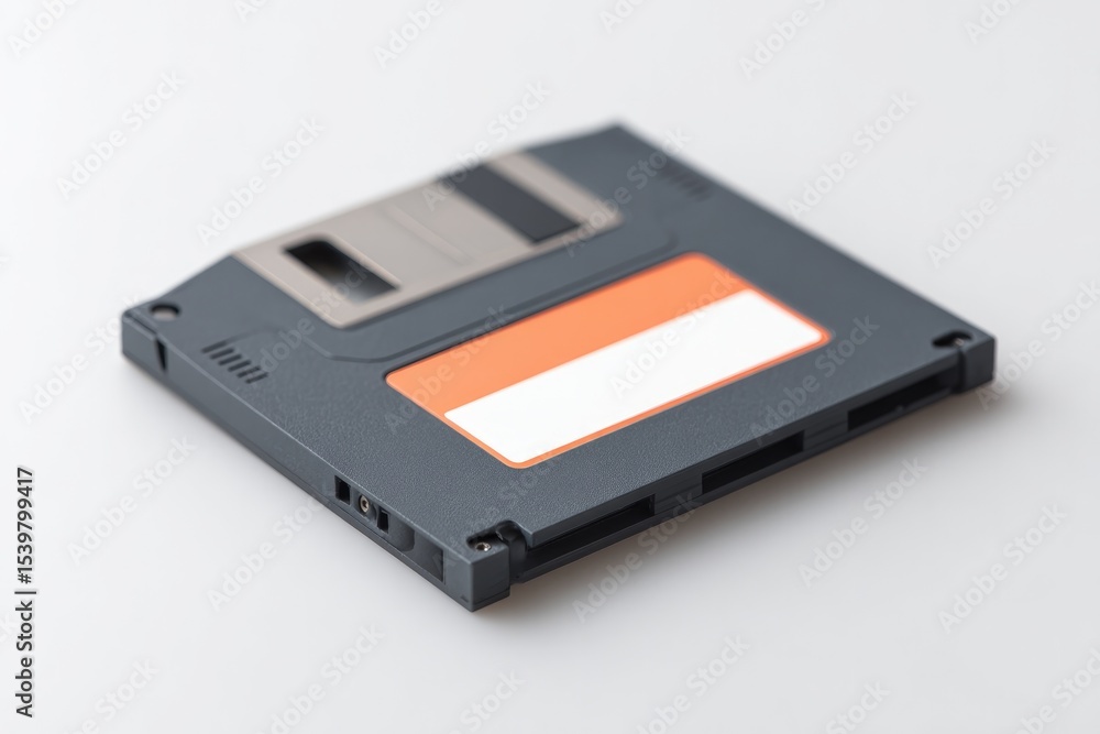 Aufkleber single vintage floppy disk on minimalist white backdrop creating nostalgic feel with ample copy spac