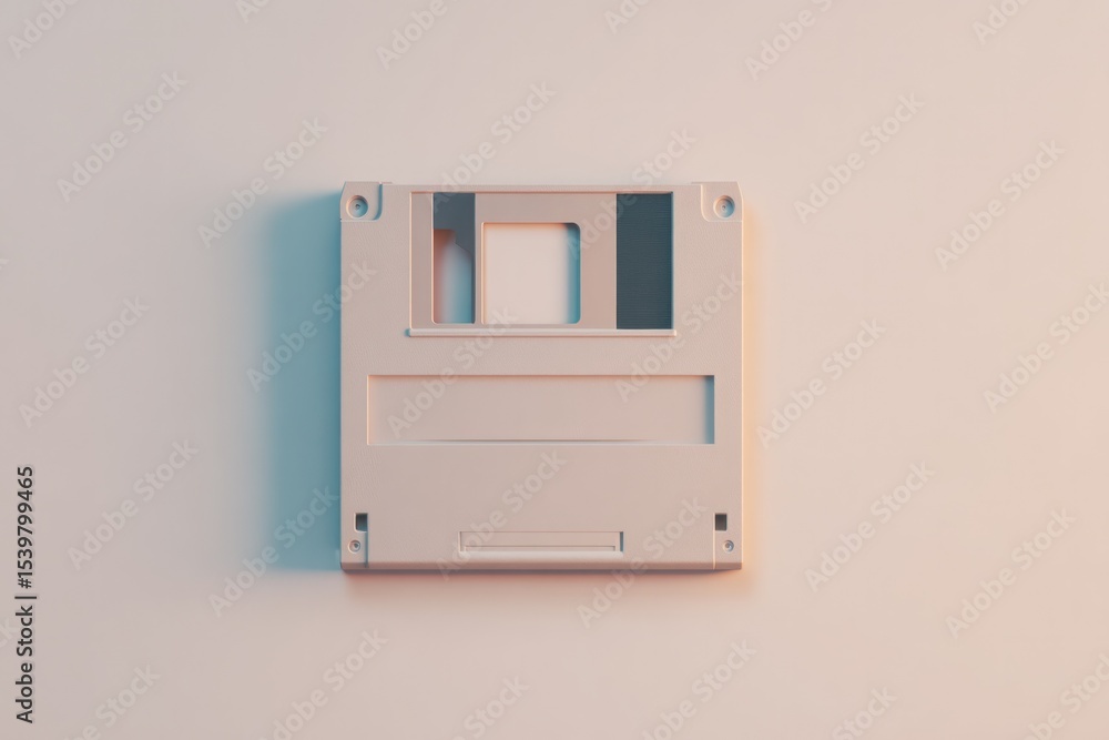 Poster single vintage floppy disk on minimalist white backdrop creating nostalgic feel with ample copy spac