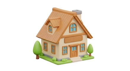 Cute Cartoon House with Trees