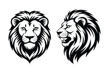 Lion head vector illustration, black and white lion drawing, animal face design, wild cat art print